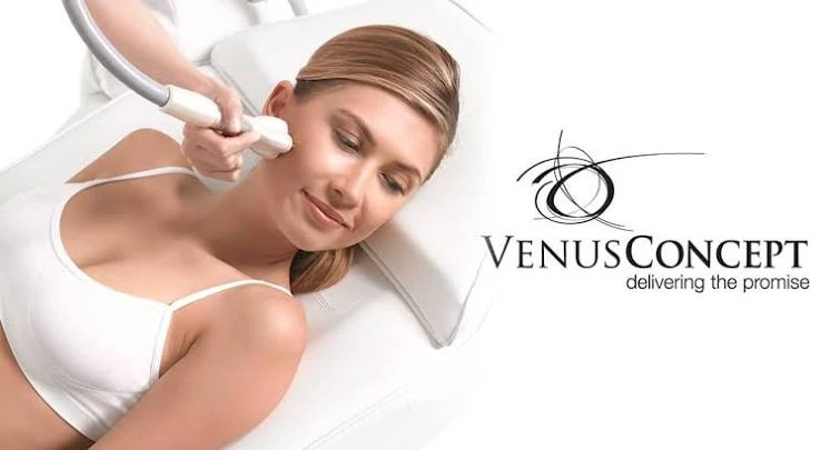 Venus Legacy radiofrequency applicator being used during a skin treatment
